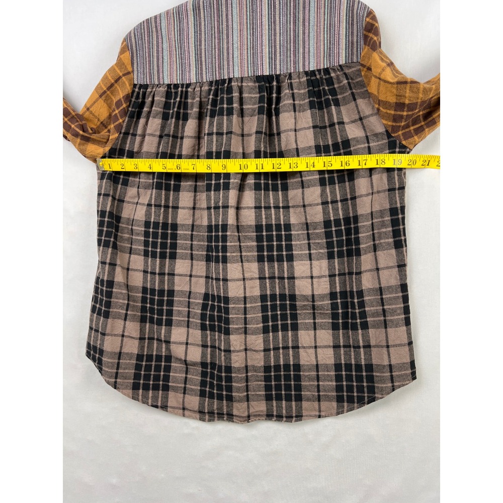 Savanna Jane Button Down Shirt Womens Medium Brown Plaid Patchwork Mixed Media - Picture 5 of 8